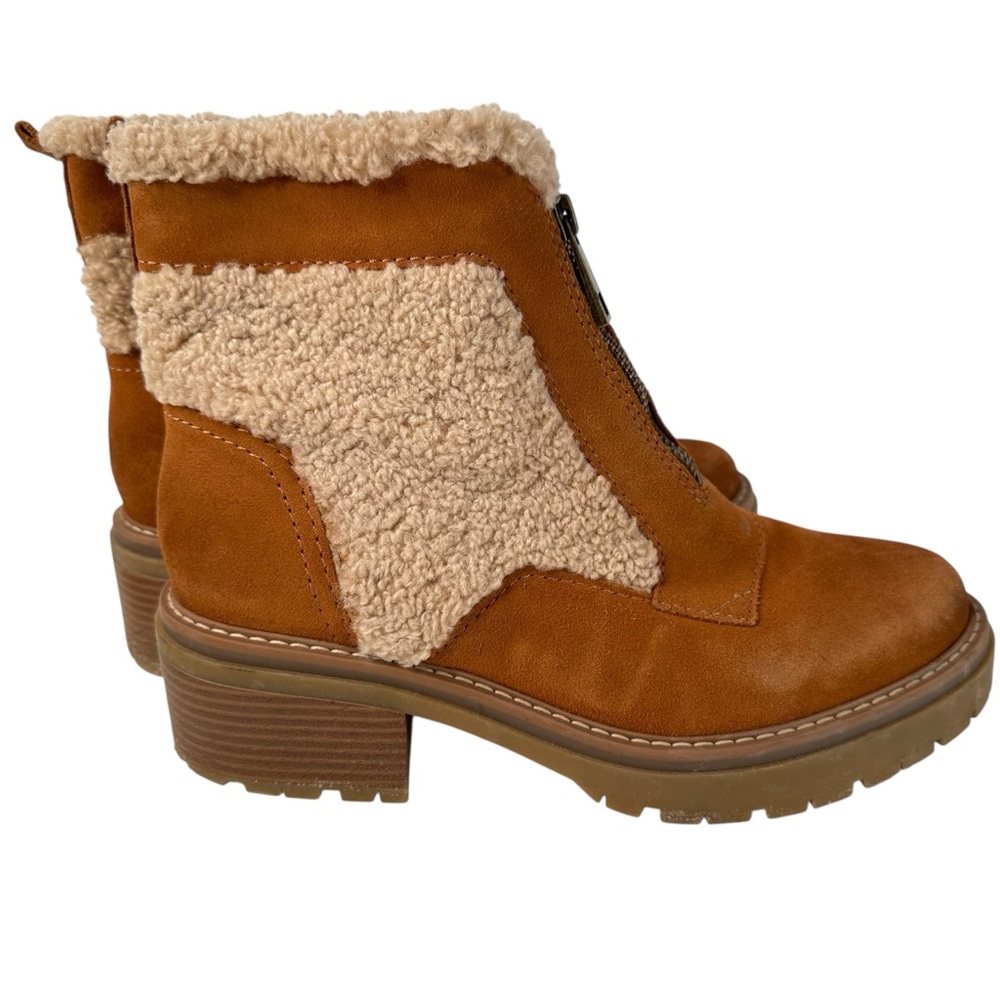 Naturalizer Jett Brown Shearling Lug Sole Ankle Booties 9W Comfort Style